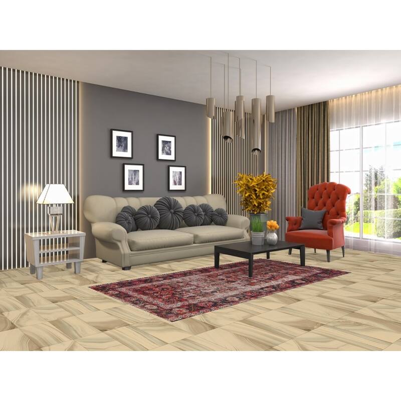 Hand Knotted Oriental 100% Wool Carpet Traditional Geometric Navy Blue & Blues Mahal Area Rug - 7' 1'' X 3' 8''