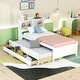 preview thumbnail 5 of 9, Superior Quality Captain Bed with Type-C USB Ports, Wood Platform Twin Bed Frame with LED Light Headboard & Trundle, White