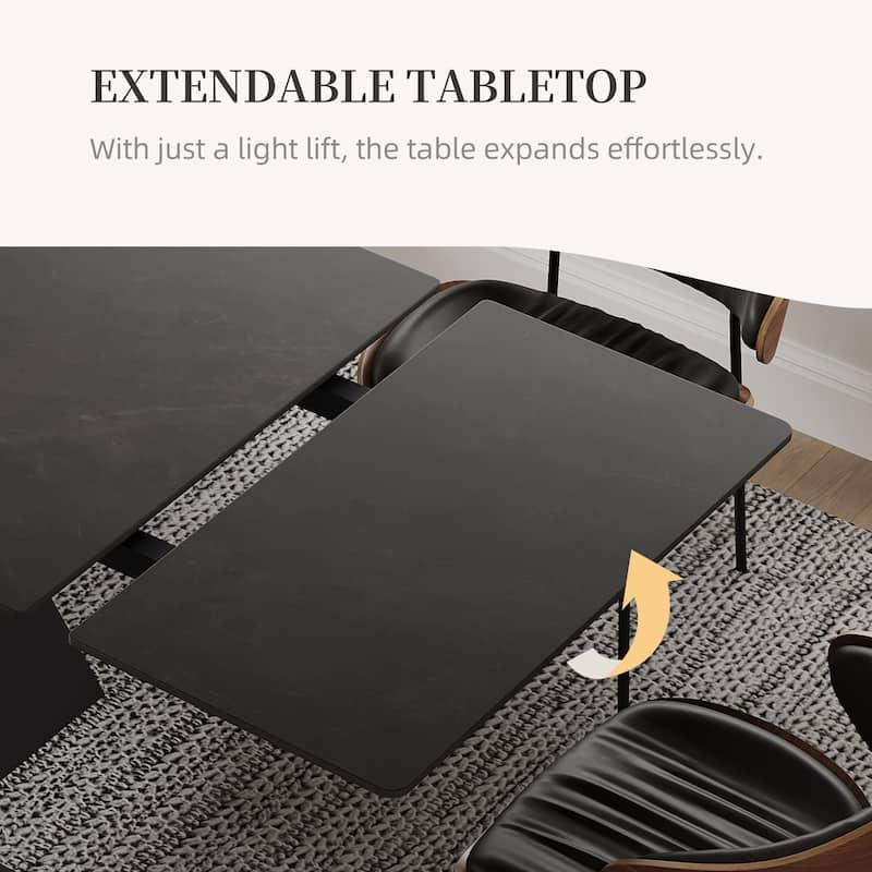 63"-95" Extendable Modern Dining Table, Matte Sintered Stone Table Top, Modern Kitchen Table for 6-10 - 94.5" x 35.4"