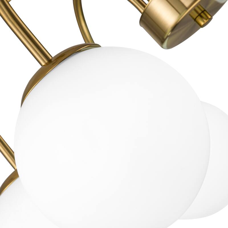 6/ 10-light Mid-Century Modern Black/ Brasss Round Sputnik Glass Globe Bubble Chandelier with Frosted Opal Glass Globe