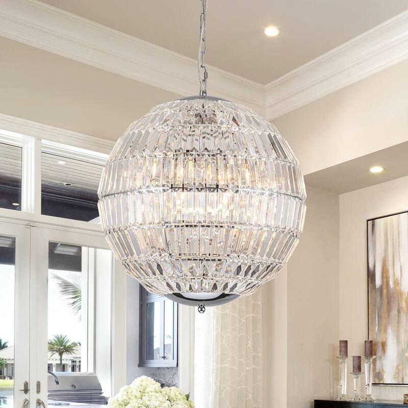 Ennu Retro Antique Sphere Crystal Chandelier Adjustable Dining Room Chandelier - W19.09" - W19.09"