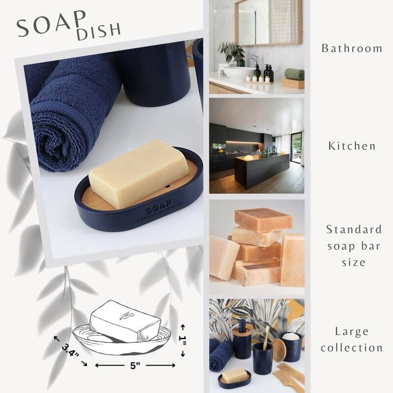 Chic Polyresin Soap Dish with Draining Bamboo Insert - 5 L x 3.4 W x 1 H