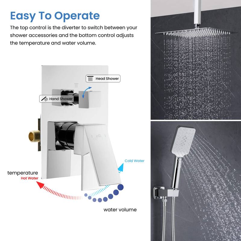 Pressure Balanced Ceiling Mounted 3-Function Shower System with Rough In Valve