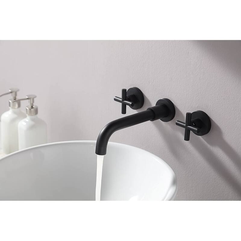 Classic Cross-Handle Wall Mount Bathroom Faucet in Matte Black Finish, Solid Brass Construction, Vessel Sink Compatibility