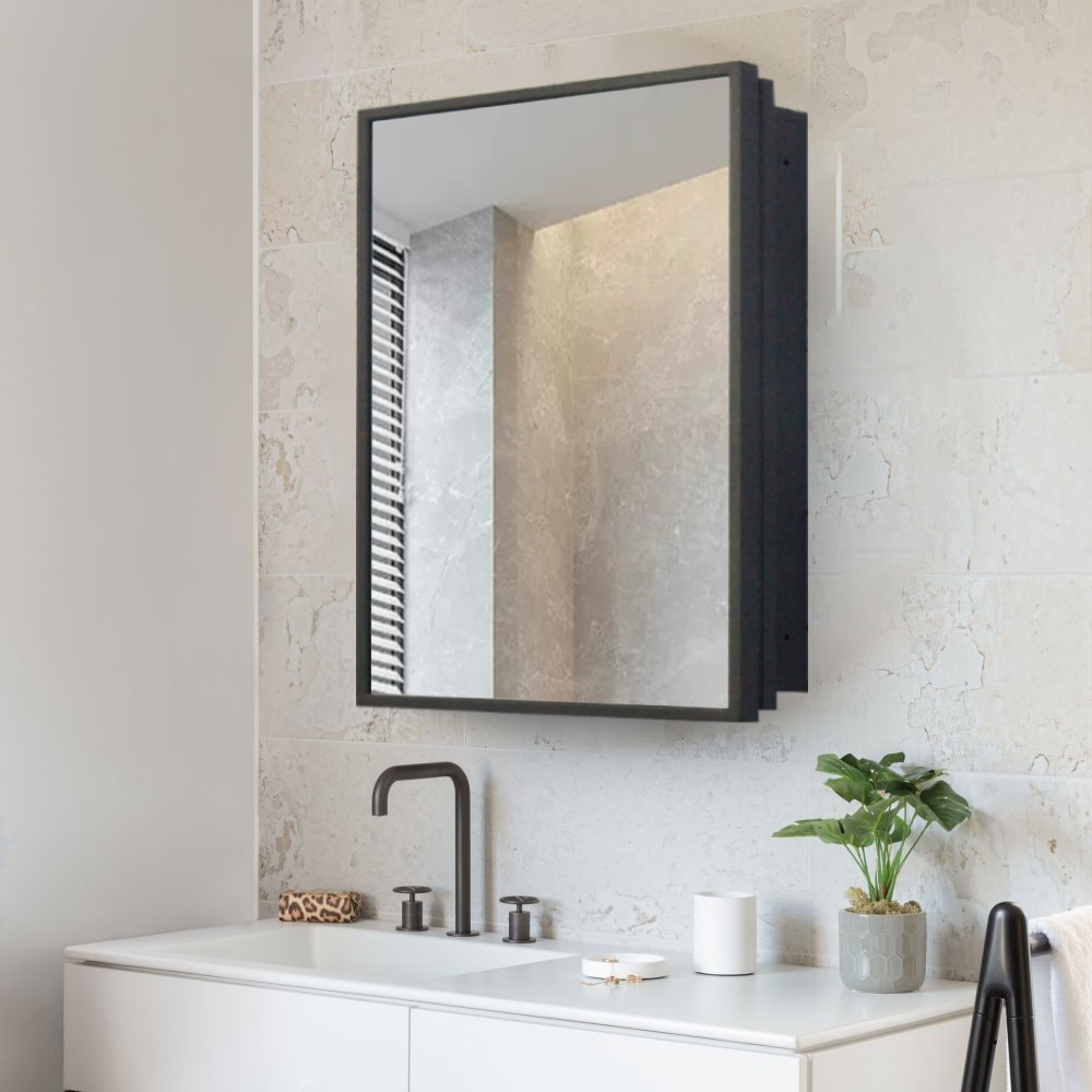 16 24 inch Black Iron Frame Bathroom Medicine Cabinet with Mirror Wall Mount or Recessed 16 24