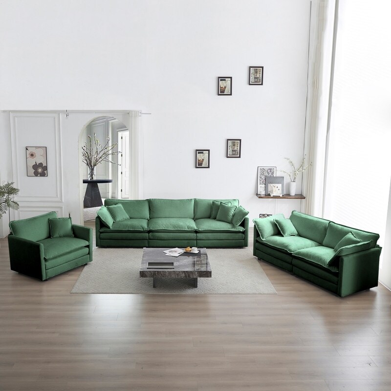 3-Piece Set Chenille Upholstered Extra Deep Seat Oversized