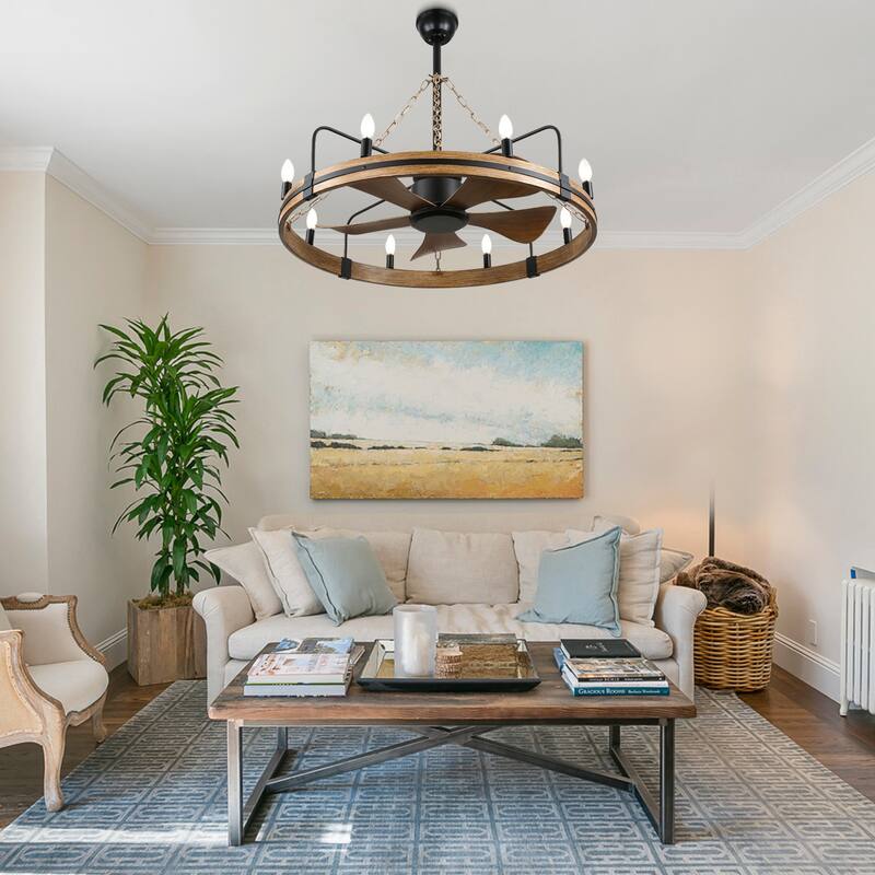 Bella Depot 36" Farmhouse Ceiling Fan with Light and Remote Rustic Metel Ceiling Fan