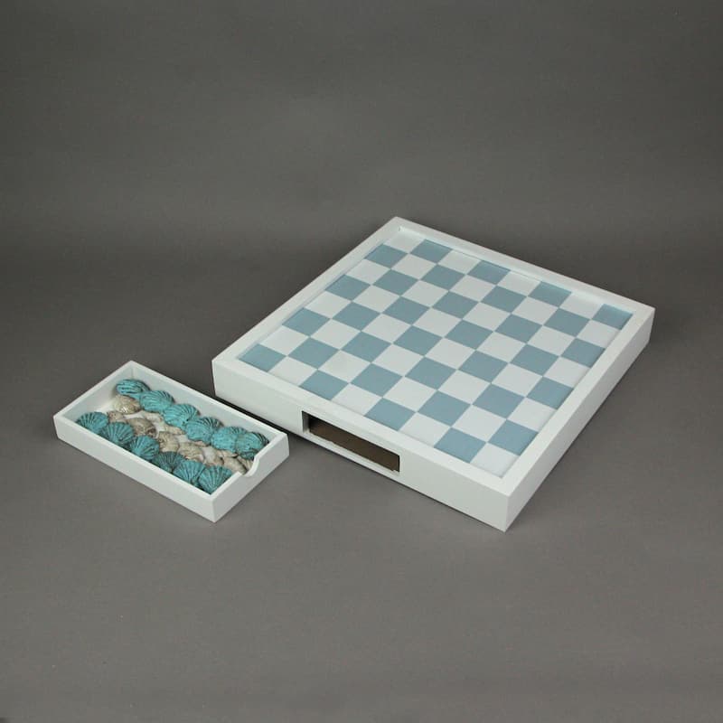 Coastal Themed Seashell Checkers Set With Game Board 13 Inches - 1.75 X 12.75 X 12.75 inches