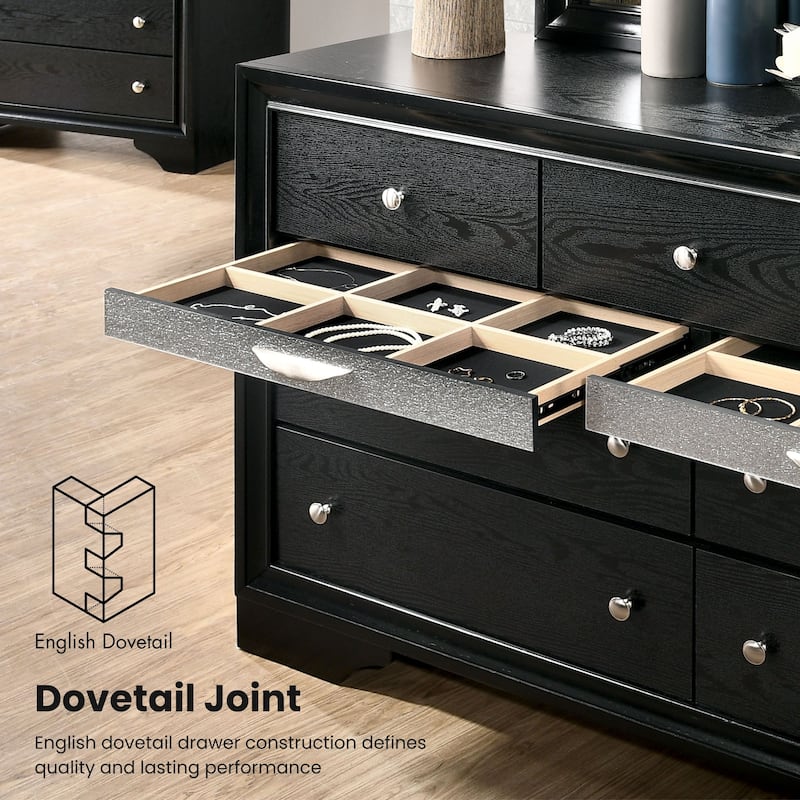 Aoki Contemporary Black 56-inch Wide 9-Drawer Solid Wood Dresser by Furniture of America