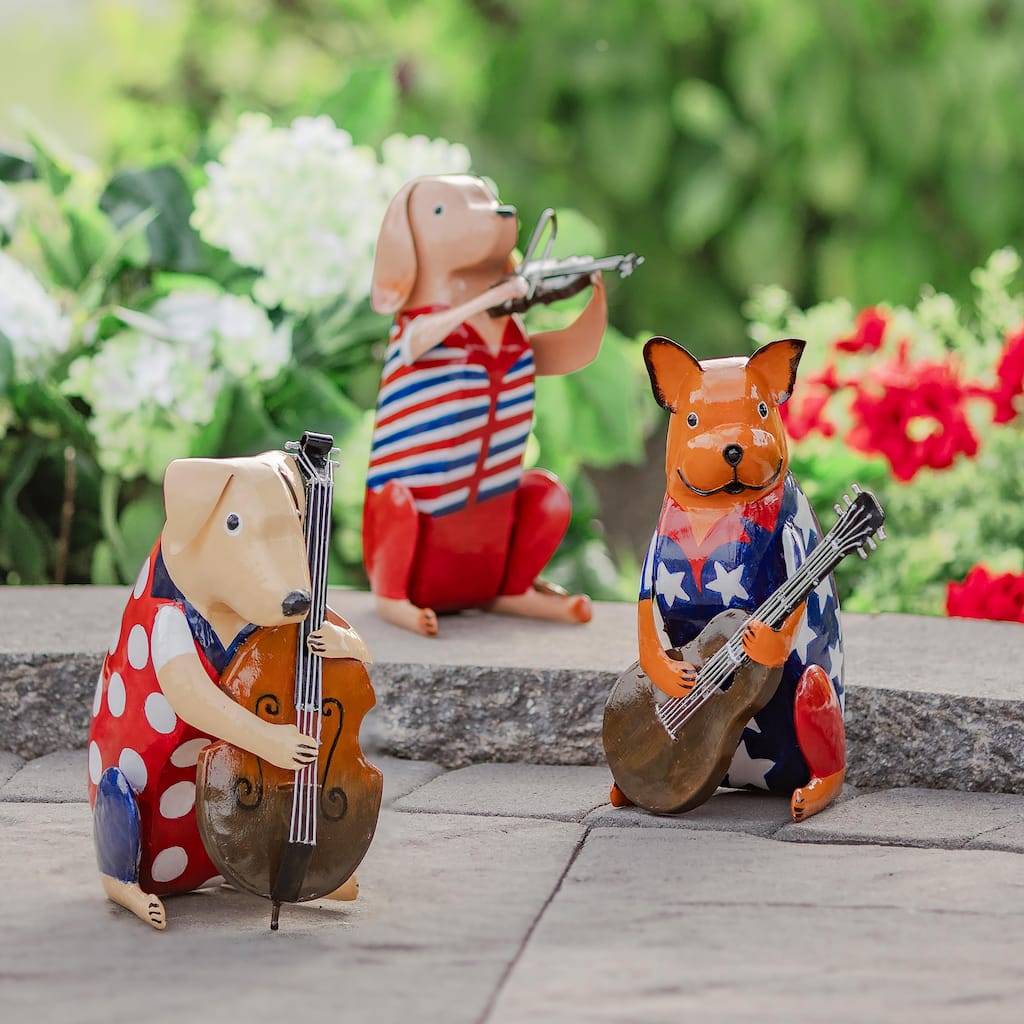 Metal Patriotic Dog Statue with Instrument
