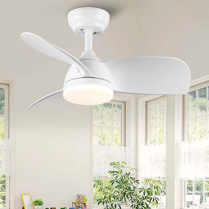28 in LED Indoor Matte White Small Ceiling Fan With DC Motor, Remote Control