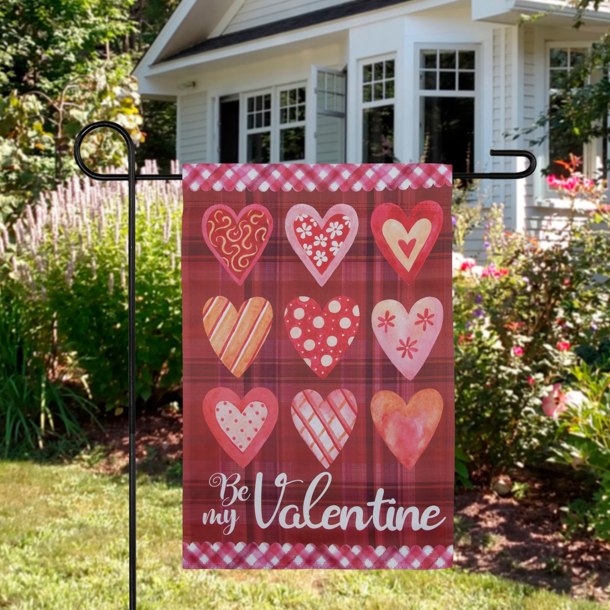 Be My Valentine Plaid and Heart Garden Flag 18" x 12.5" - 18" x 12.5"