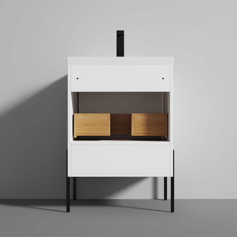 Freestanding Bathroom Vanity Set with Open Shelf & Topmounted Sink