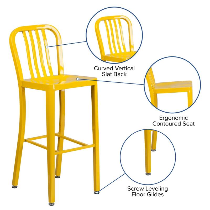 30'' High Metal Indoor-Outdoor Barstool with Vertical Slat Back