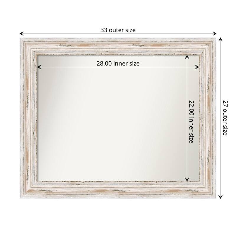 Non-Beveled Wood Bathroom Wall Mirror - Alexandria White Wash Frame - 33 x 27 in - Alexandria White Wash