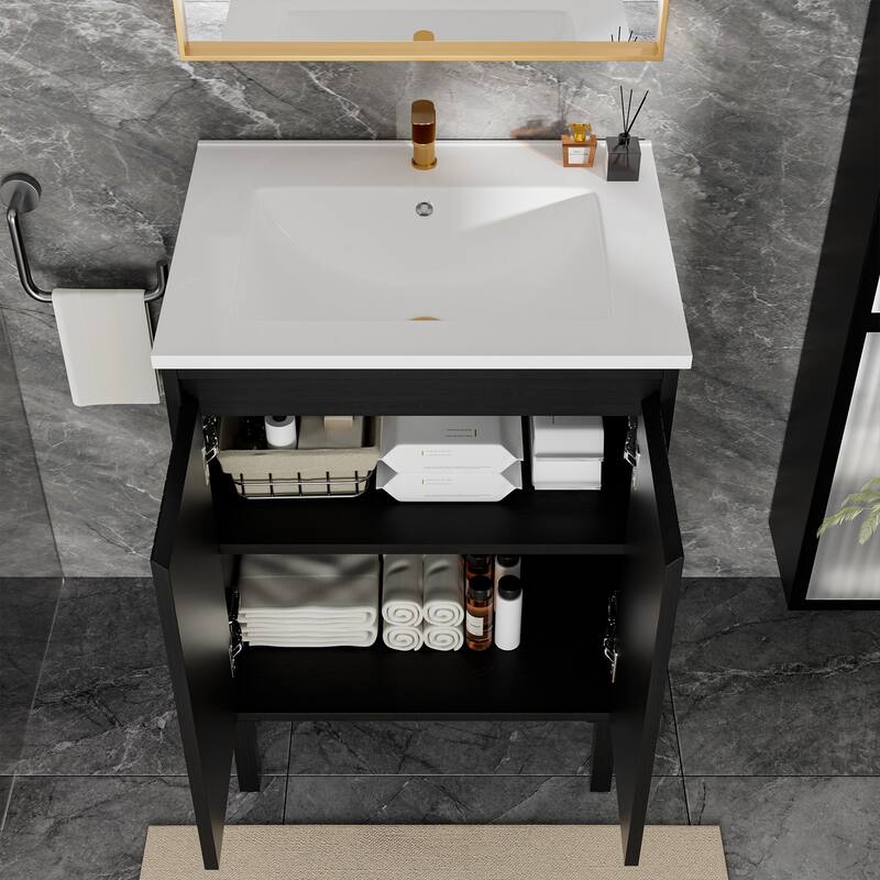 GDFStudio - Niall Modern Mid-Century Freestanding Bathroom Vanity with Soft Close Doors & Large Storage Spaces, WITHOUT Sink