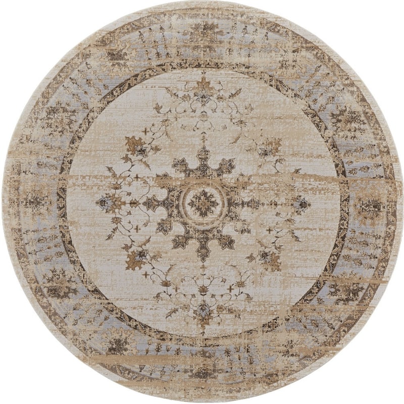 Tira Power Loomed Distressed Geometric Soft Area Rug By HomeRoots - 93' X '93' X '0.39