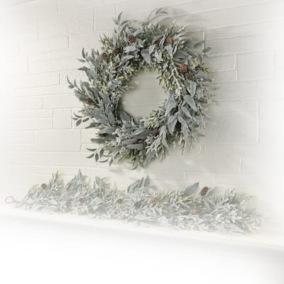 24" Sage Mini Spruce W/Cones Wreath - Green Grey - 24-Inch