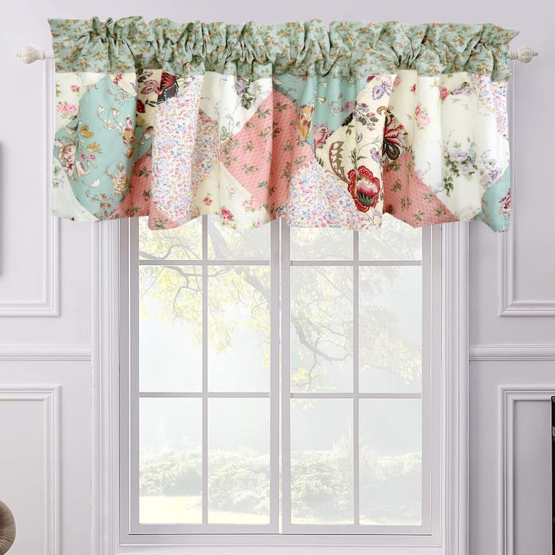 Floral Vine Country Cottage Flower Garden Patchwork Straight Window Valance - Blue/Multi/Pink
