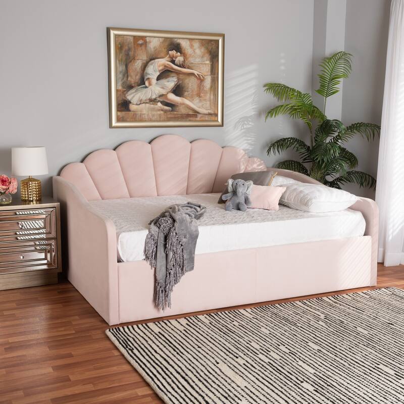 Timila Modern Velvet Upholstered Daybed-Light Pink