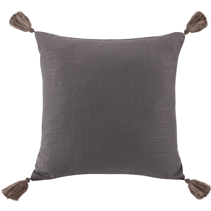 HiEnd Accents Luna Washed Linen Tasseled Square Pillow, 18"x18" - Slate