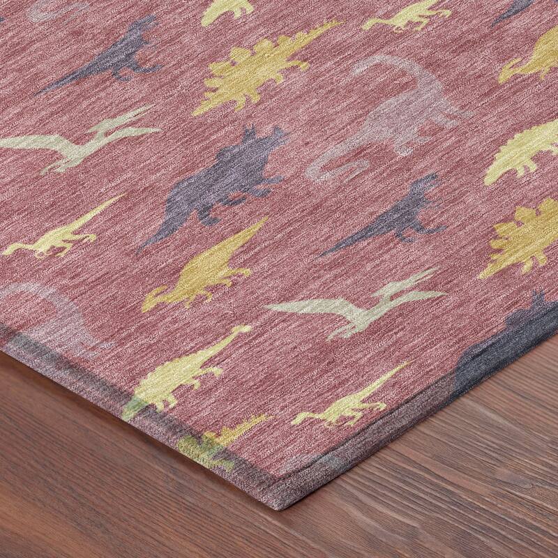 Machine Washable Indoor/ Outdoor Modern Dinosaur Chantille Rug