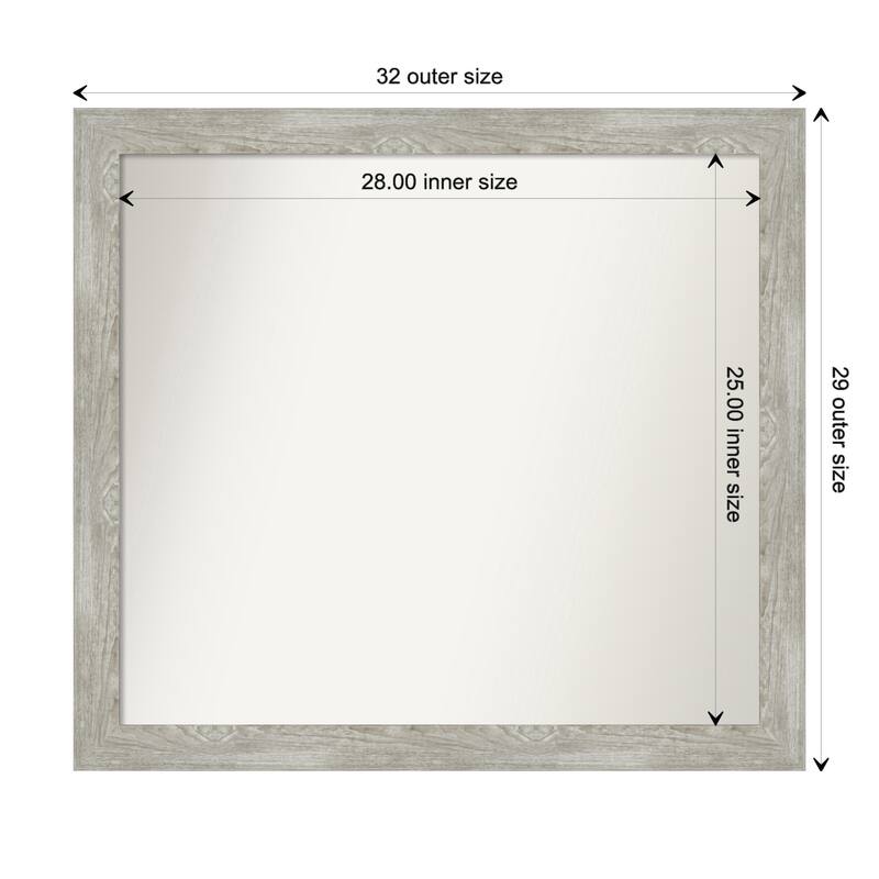 Dove Greywash Narrow Framed Non-Beveled Custom Wall Mirror, Bathroom Vanity Mirror - Outer Size: 31.5 x 28.5