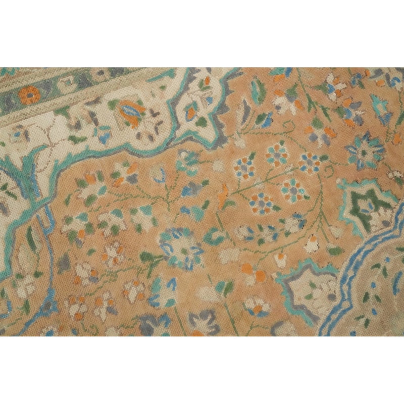 Hand Knotted Oriental 100% Wool Carpet Traditional Floral Peach Tabriz Area Rug - 12' 6'' X 9' 6''