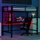 preview thumbnail 17 of 28, Twin Size Gaming Metal Loft Bed Frame with LED Light and Desk, 77.2"L x42.4"W x 72"H Black