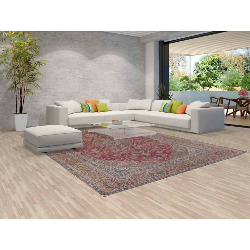 Traditional Floral Mashad Persian Vintage Rug Handmade Wool Carpet - 9'0"x 12'8"