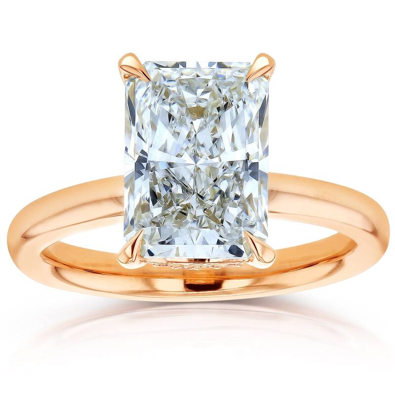 Kobelli Sunset Line 4.1 Carats Lab Grown Diamond Certified 14k Solid Gold Radiant Floating Drape Halo Hallstatt Ring - Rose - 10.5