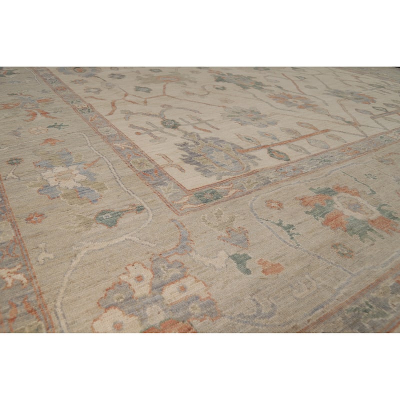 Vegetable Dye Floral Oushak Turkish Large Rug Hand-Knotted Wool Carpet - 10'3" x 15'0" - 10'3" x 15'0" - Ivory/Beige