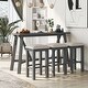 preview thumbnail 9 of 20, Home Kitchen Dining Bar Table Set with 3 Padded Stools Multi-Functional Solid Wood Breakfast Nook with USB Ports & Power Strip
