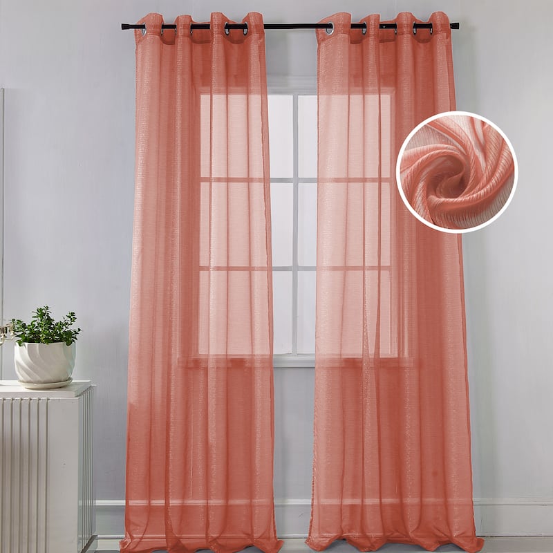 Lonnie Metallic Stripe Sheer Window Curtain Panel 90 inch