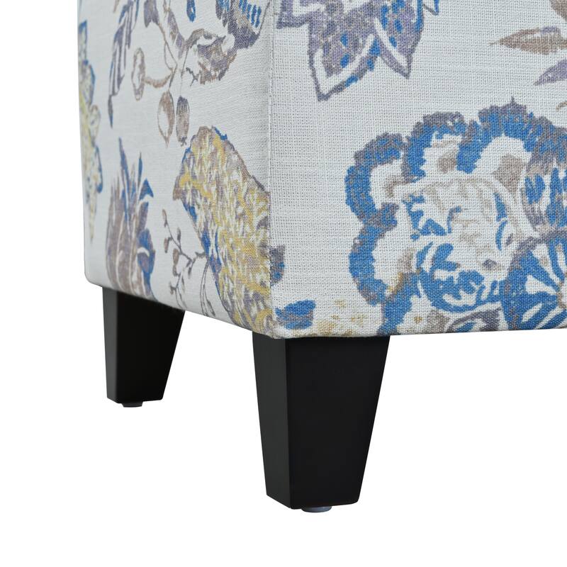 Luxury Storage Ottoman with Floral Patterned Fabric, Soft-Close Hinges, Multi-Functional Footrest Seat for Living Room