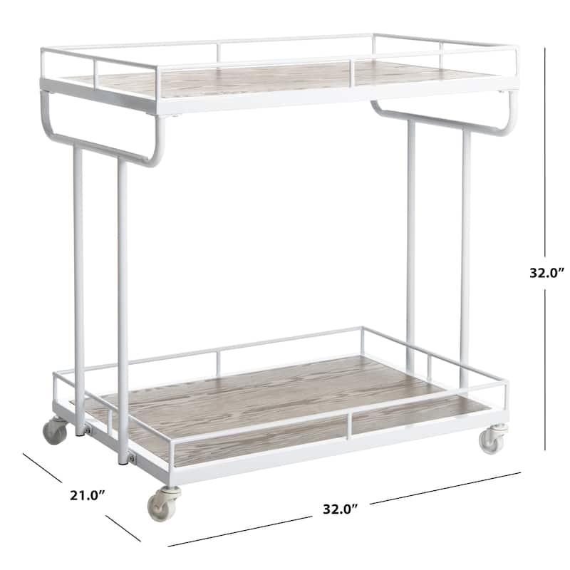 SAFAVIEH Dawson 2 Tier Rect Bar Cart-Rustic Oak / White - 32" x 21" x 32"