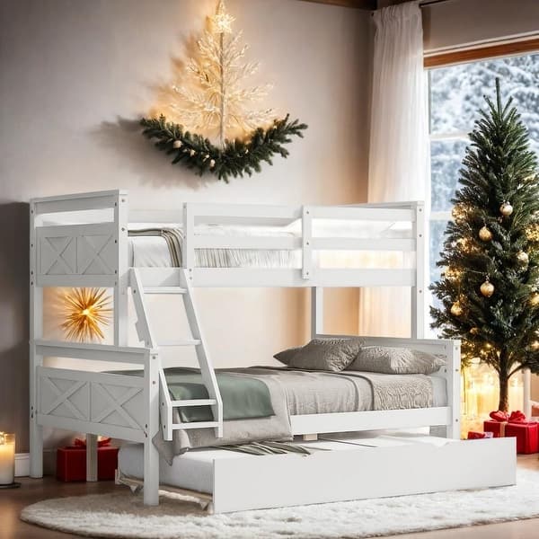slide 2 of 15, Luxury Twin over Full Bunk Bed with Ladder, Twin Size Trundle, Safety Guardrail, Sturdy Construction & Versatile Usage, White White