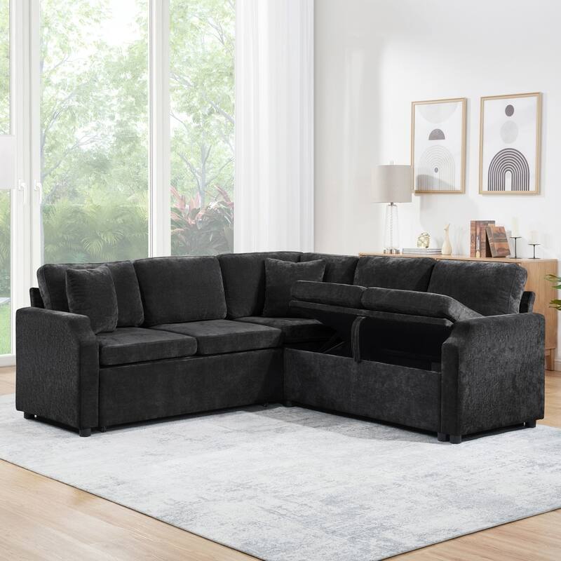 81.9" Upholstered L-shaped Sofa with a Sofa Sleeper and a Hidden Storage Compartment