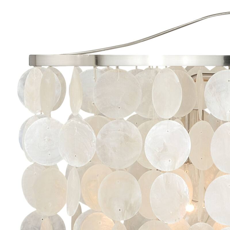Waterfall Pendant Light - 3-Light Capiz Shell Chandelier, Adjustable Height, Satin Nickel Finish - 93.75