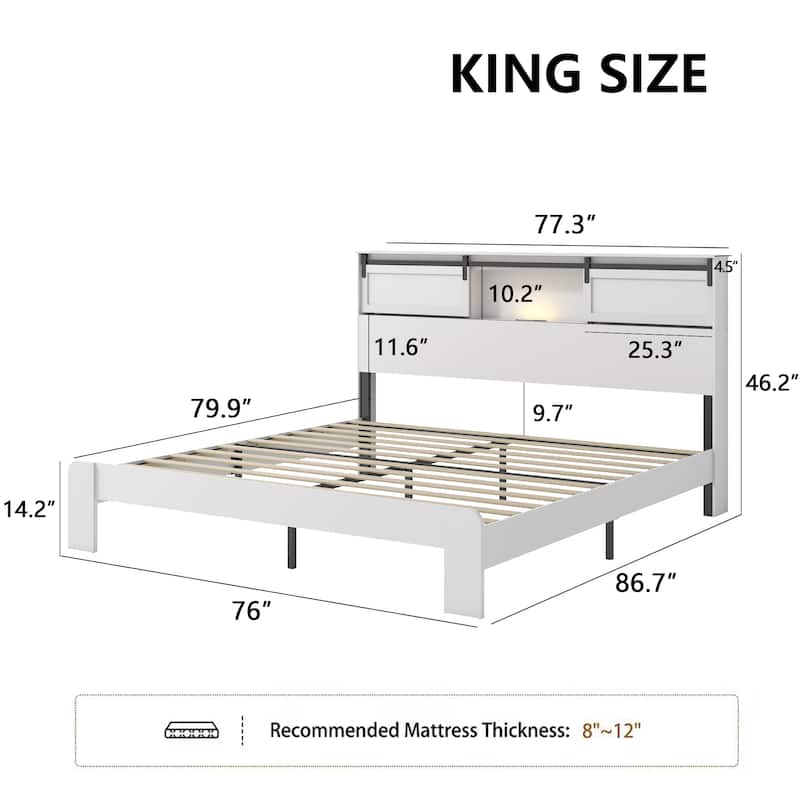 Queen Size Bed, Metal Bed Frame with Charging Station, No Need for Box Spring, Easy to Assemble