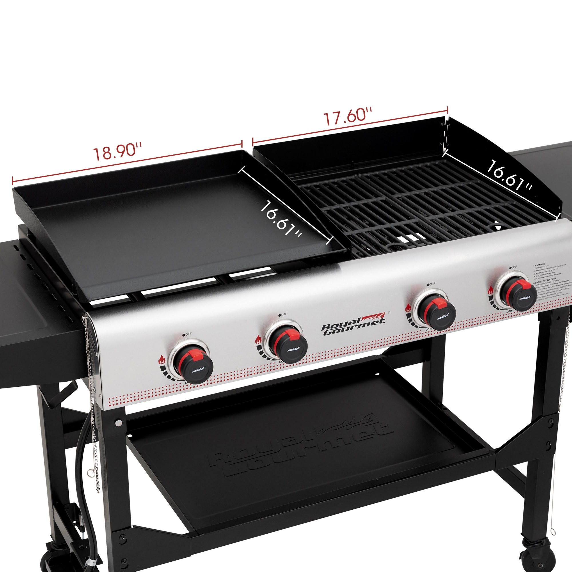 Royal Gourmet 4-Burner GD401 Portable Flat Top Gas Grill and Griddle Combo  with Folding Legs 