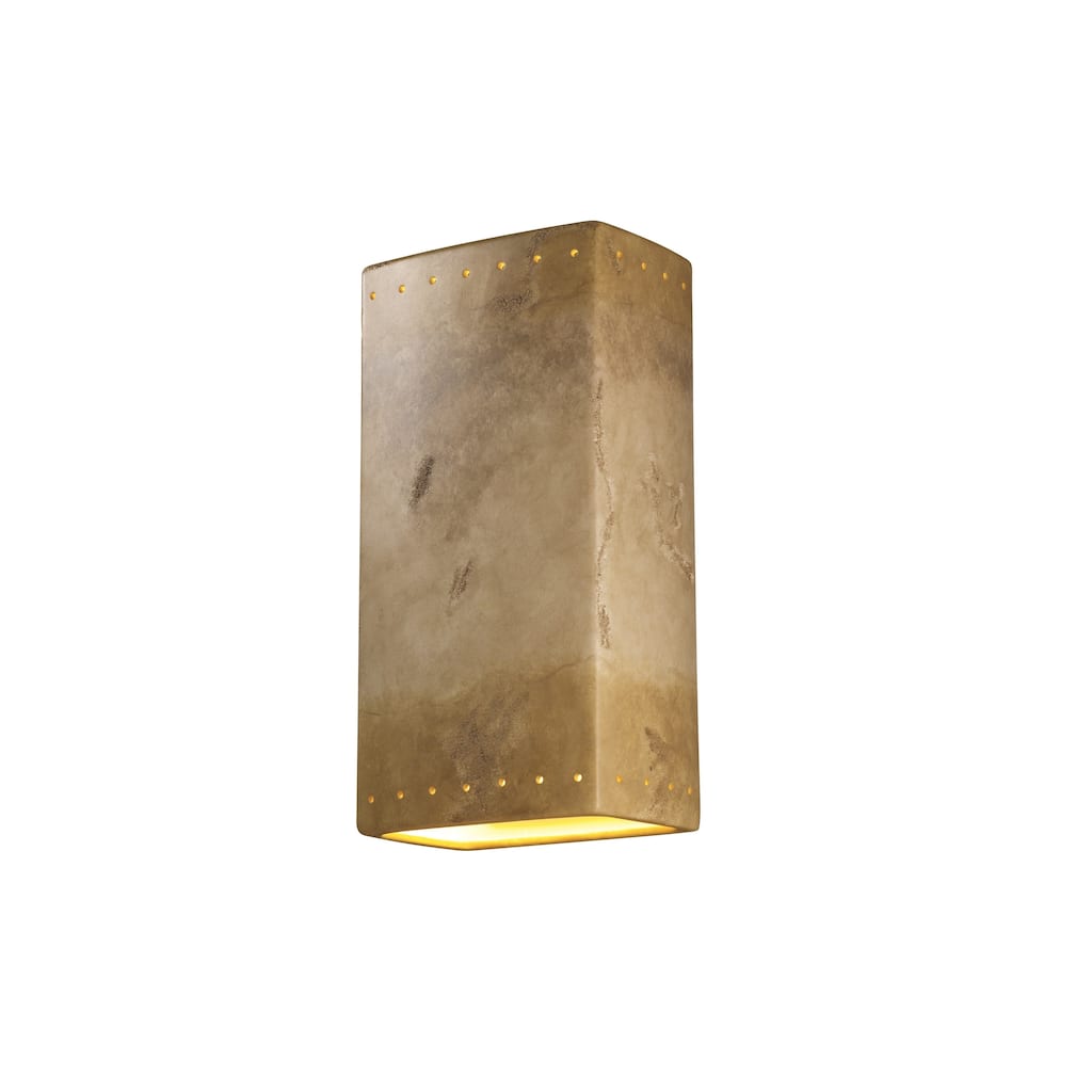 Justice Design Ambiance Greco Travertine Really Big Rectangle with Perfs Wall Sconce