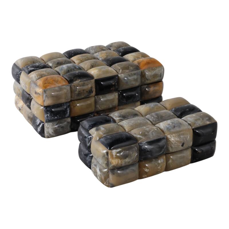 Resin Boxes Woven Glossy Block Texture (Set of 2) - 10", 12" Black - 12.5" x 8" x 5.5" - Black - 12.5" x 8" x 5.5"