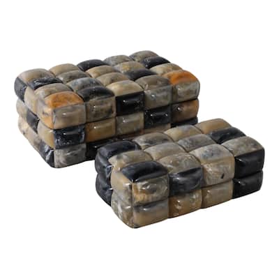 Resin Boxes Woven Glossy Block Texture (Set of 2) - 10", 12" Black - 12.5" x 8" x 5.5"