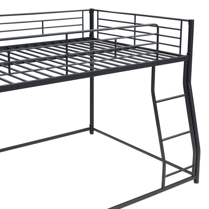 Full XL Over Queen Metal Floor Bunk Bed, Black, Space-Saving Design