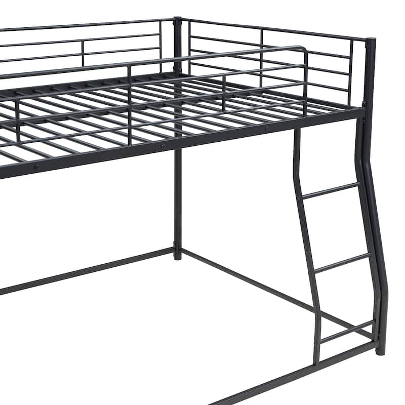 Metal Floor Bunk Bed, Full Xl over Queen Bed with Ladder and Full