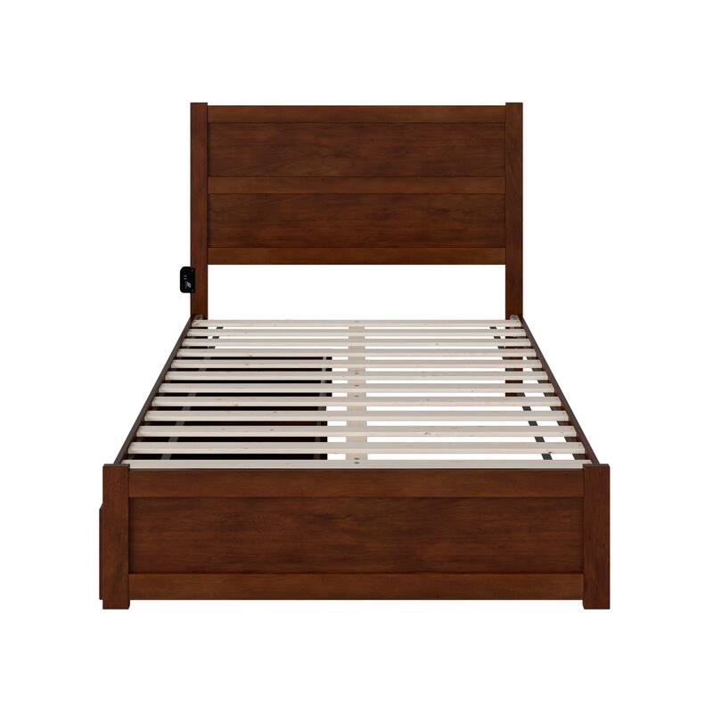 Full Bed with Drawers - Coastal Style Platform Bed Frame, Walnut Finish, Modern Bedroom Furniture