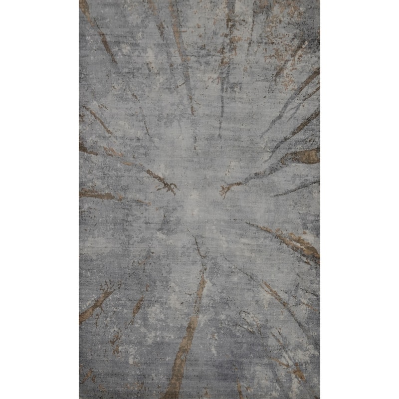 Hand-knotted Modern Silk Grey Abstract Oriental Area Rug - 7' 11'' X 4' 11''