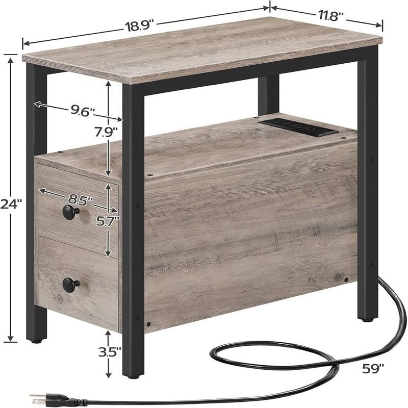 End Table with Charging Station - 11.8"D x 18.9"W x 24"H