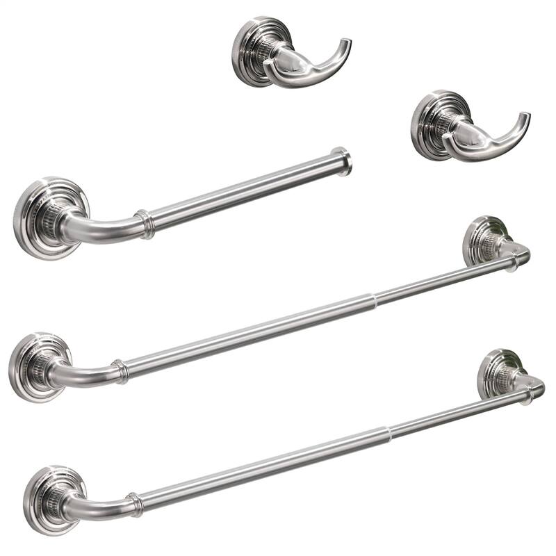 5 Piece Bathroom Hardware Set Towel Bar Toilet Paper Holder Robe Hooks Stainless Steel Wall Mounted Adjustable Accessory Set - Brushed Nickel